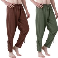 Men's Pure Cotton Vintage Ankle Banded Pants for Renaissance Pirate Viking Medieval Halloween Costume