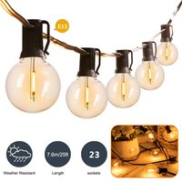 Guirlande lumineuse LED G40 connectable de 25 pieds avec globes en verre, prise EU/US, étanche, pour extérieur, décorative, pour patio