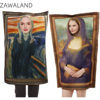 ZAWALAND Mona Lisa Costumes Adult Boy Girl Carnival Cosplay Jumpsuit Funny The Scream Mural Dress Up Purim Performance Clothes