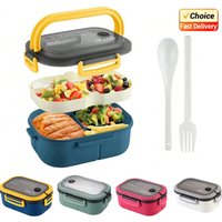 1200ML 2 Layer Bento Lunch Box with Spoon Fork High Capacity Microwave Safe Leakproof Food Container for Office Camping Kid