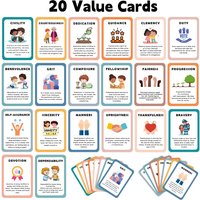 20pcs Moral Value Definition Cards,Social Emotional Learning Virtue Flashcards,Calss Homeschool Character Building Teaching Card