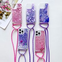 Quicksand Strap Case For Samsung Galaxy S26 Ultra S24 S23 S25 Plus S21 S22 S20 FE Liquid Glitter Flower Crossbody Lanyard Cover