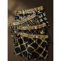 Soft Antibacterial Men Boxershorts 4 Pack Retro Print Fashionable Underpant Breathable Cotton Flat Corner Panties
