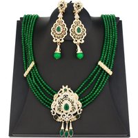 Sunspicems 18K Algeria Morocco Bride Wedding Jewelry Set For Women Natural Stone Beaded Necklace Drop Earring Arab Caftan Bijoux
