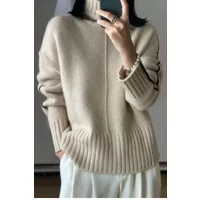 Women's Pure Cashmere Turtleneck Sweater Loose Fit Thick Bottoming Pullover Color Match European Style for Autumn And Winter
