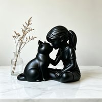 3D Printed Girl and Cat Sculpture Plastic Crafts Desktop Cat Figurine Unique Cute Animal Girl Cat Ornaments Bedroom Decor