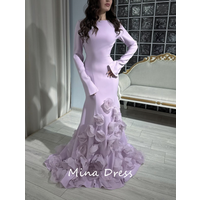 Mina Custom Floral Arabian Evening Dress Luxury Elegant Party Dress Women's Round Neck Formal Occasion Dress Long Sleeve