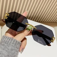 Hiking Vintage Rimless Polygonal Metal Frame Anti Light Glasses Leopard Design Unisex Outdoor Party Travel Driving Eyewear