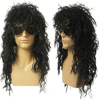 Men Long Curly Wig Black Wig Male Synthetic Cosplay Wigs Puffy High Fiber Machine For Rock Party Fluffy Nightclub Bar Wig