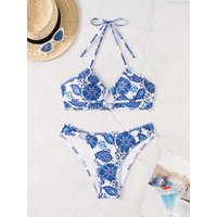 ZTVitality Sexy Print Bikini Set 2025 New Arrival Padded Bra Halter Bandage Swimsuit Women's Swimwear Summer Biquini Beachwear