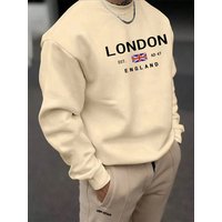 Men's autumn and winter casual loose fashion classic London England pattern printed long sleeved round neck sweatshirt