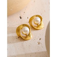 Yhpup Stainless Steel Simulated Pearls Twisted Geometric Cheap Stud Earrings 18K Golden Plated Daily Wear Jewelry Wholesale
