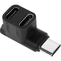 USB3.1 Type C Male to Dual Female Power Data Splitter Adapter Up Angled Compatible with Steam Deck Laptop 10Gbps
