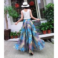 Summer Chiffon Flowers Print Holiday Bohemia Maxi Skirt Vacation Beach Korean Elastic Waist Long Skirts For Woman boho