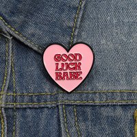 Cute Pink Heart Enamel Pin Good Luck Babe Positive Phrase Brooch Lapel Badge Jewelry Gift For Teen Girls Women Bag Clothes Decor