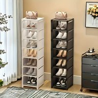 8-Tier Slim Shoe Rack, Metal/Plastic Freestanding, Dustproof Cover, Holds 4-7 Pairs Shoes/Boots, for Entryway Closet Home Dorm