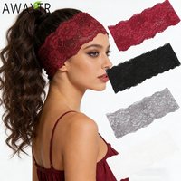 AWAYTR Solid Color Lace Elastic Headbands Fashion Fabric Bow Wide Headband Hair Accessories For Women Party Headwear