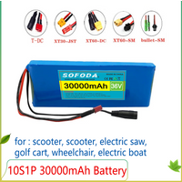 Large capacity 36V 30000mAh 10S1P 18650 lithium-ion rechargeable battery pack 30Ah, with BMS 500W, equipped with 42V 2A charger