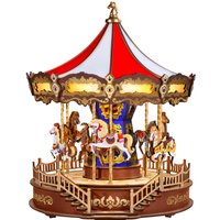 ROKR Carousel Music Box 3D Wooden Puzzle With LED Lights Gear Model Building Construction Craft Kits Xmas Gifts for Adult