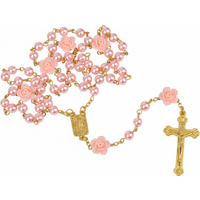 Religion Rosary Necklace For Women Crucifix Cross Pendant 6MM Long Glass Beads Rose Chain Choker Female Prayer Jewelry Gift