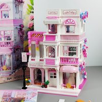 1000-Piece Girl Street Scene Building Blocks Pink Wedding Dress Shop House Items for Girls and Best Friends Holiday Birthday Gift Building Block Toy Decoration Model