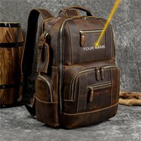 Luufan Vintage Genuine Leather Man's Travel Backpack Fit 15" Laptop Daypack Real Leather School Bag Big Travel Rucksack For Man