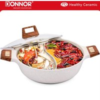 DONNOR 5QT Double-flavor Hot Pot with Divider Dual-Sided Shabu Shabu Pot Non-Stick Hotpot for Electric Induction Gas Stove JT285