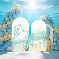Mehofond Arch Backdrop Customized Name Fresh Healing Coral Seaweed Kids Baby Birthday Party Decor Studio Photography Background