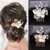 Handmade Pearl Hair Comb Clip Leaf Flower Hair Comb Bridal Wedding Hair Accessories Jewelry Hair Comb Cilp