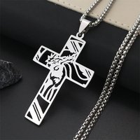 Christ God Cross Jesus Crown of Thorns Chain Necklace Men Stainless Steel Crucifix Necklace Jewelry colar masculino N7074S02