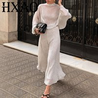 HXAO Women's Suit 2 Piece Set Elegant Female Sets Polka Dot Dress Outfits Summer Women's Suit With A Skirt Long Sleeve Outfits