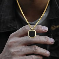 Simple Men Stainless Steel Pendant Necklace Retro Square Black Shell Figaro Chain Necklace Fashion Jewelry Trend Accessories