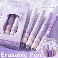 4Pcs/Set Soft Cloud Grip Erasable Pens ST Tip Quick Drying Retractable Gel Pen 0.5mm Black Ink Student Writing Pen Office Supply