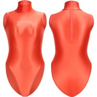 AMORESY Women's Sexy Ultra-Thin Sheer Glossy One Piece Swimsuit High-Leg Sleeveless Breathable Leotards High Neck Beach Swimwear