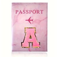 Pink PU Leather Passport Holder with Embroidery Label, Ticket & ID Credit Card Holder Cover, Travel Accessories