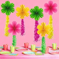 12Pcs Summer Hanging Fans & Spirals, Colorful Paper Ornaments for Party Home Wall Festival Summer Decor