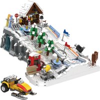 MOC Winter Skiing Park House Building Blocks Amusement Snowfield Game Playground Snowmobile Bricks Toys Children Christmas Gifts