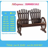 Outsunny 2 Seater Garden Bench, Comfortable Fir Wood Love Chair with Wagon Wheel-Shaped Armrests, Carbonized Colour