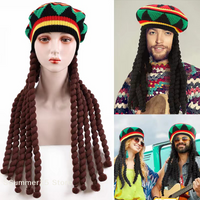 【R】Reggae Hat With Dreadlocks Comfortable Braid Hat Wig Ethnic Style Reggae Beret Woolen Knitting Hat For Costume