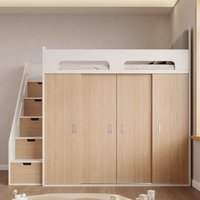 Custom Solid Wood Loft Bed with Wardrobe, Multi-Functional Kids Semi-High Bunk and Closet Combo for Small Rooms