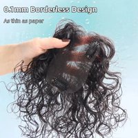 Curly Human Hair Topper With Bangs 100% Real Hair Clip In Hairpiece Ultra Thin Lace Base Women Natural Hair Topper For Hair Loss