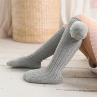 Lawadka Kids Girls Socks Cotton Fur Ball Knee High Children's Socks For Girls Winter Warm Knitted Baby Stocking Age for 0-7Years