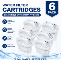 6Pack Replacement Water Filter Cartridge for Brita Maxtra+ Marella Aluna Style Water Jug Pitcher Descaling Chlorine Removal