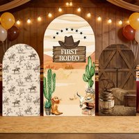 Kids First Rodeo Photography Backdrop Cowboy Hat Cactus Desert Western 1st Birthday Portrait Celebration Shoots Decor Background