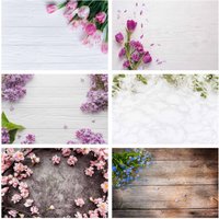Photography Backgrounds Pink Flowers Wood Plank Birthday Banner Vinyl Backdrop Prop Custom Photo Booth for Product Dolls Subject