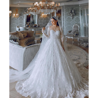 Luxury Lace Ball Gown Wedding Dresses For Bride Long Sleeve Off Shoulder Vintage Cathedral Train Bridal Gown With VeilCustomized