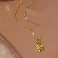 Goldpure High-end Design Versatile Women's 9999 24K Real Gold Geometric Round Pendant Necklace Hollow Pendant