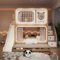 !@Log-colored Kids Bunk Bed, Twin-over-Twin Bed for Small Spaces, Parent-child Bunk Bed for Children