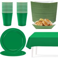 Solid Green Party Supplies Tableware Green Paper Plates Cups Napkins Food Tray for Wedding Birthday Baby Shower Party Decoration