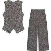 Two Piece Pants Set Women's Sleeveless Textured Vest Casual Solid V-Neck Single-Breasted Blazer Fashionable Commuter Pants